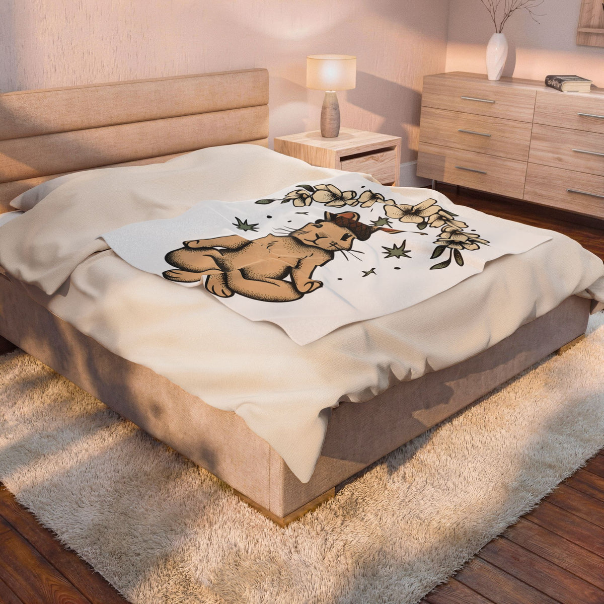 Peaceful Hare Blanket Yoga Critter Gift Women Folk Blanket Rabbit Blanket Yoga Enthusiast Folk Art Blanket Animal Graphic Line Art Garden Loop