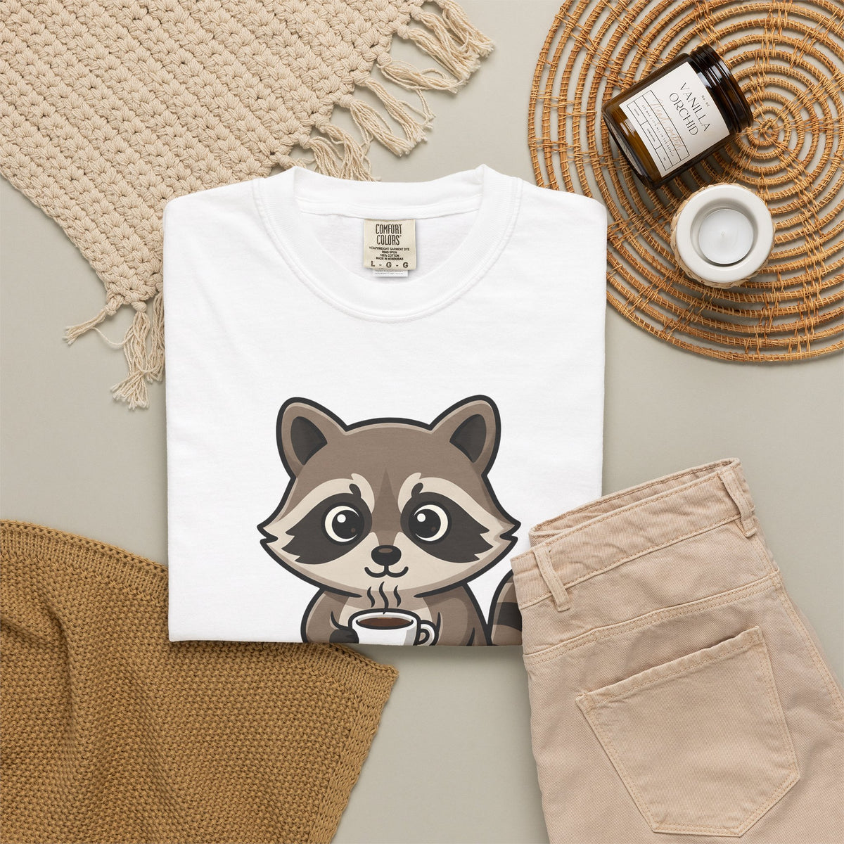 Raccoon Drink Cup T-Shirt Coffee Fauna Gift Women Delightful T-Shirt T-Shirt T-Shirt Coffee Fan Wildlife Graphic T-Shirt Toon Beast T-Shirt
