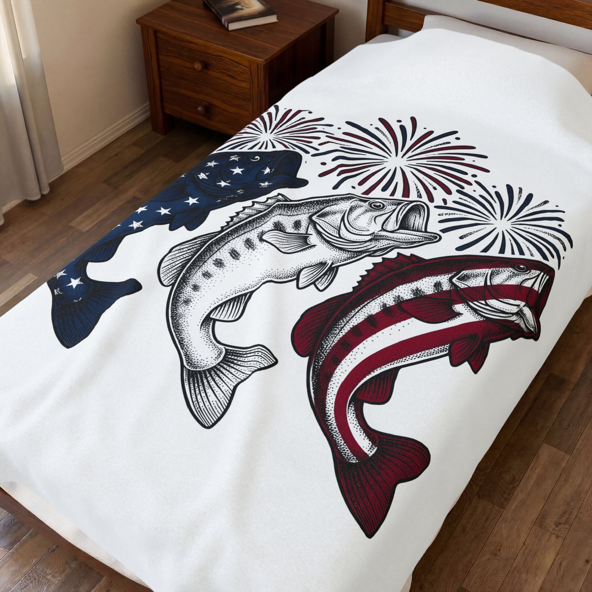 Usa Bass Fish Blanket 4th Of July Fishery Gift Women Rustic Blanket Bass Blanket Independence Day Fan Country Blanket Fishing Graphic Line Art