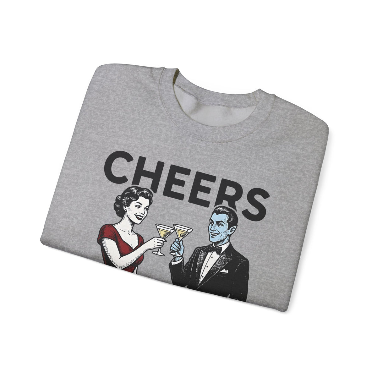 Vampire Duo Sweatshirt Halloween Event Gift Women Antique Sweatshirt Vampire Couple Sweatshirt Horror Fan Spooky Sweatshirt Party Graphic Old School Wine Glass