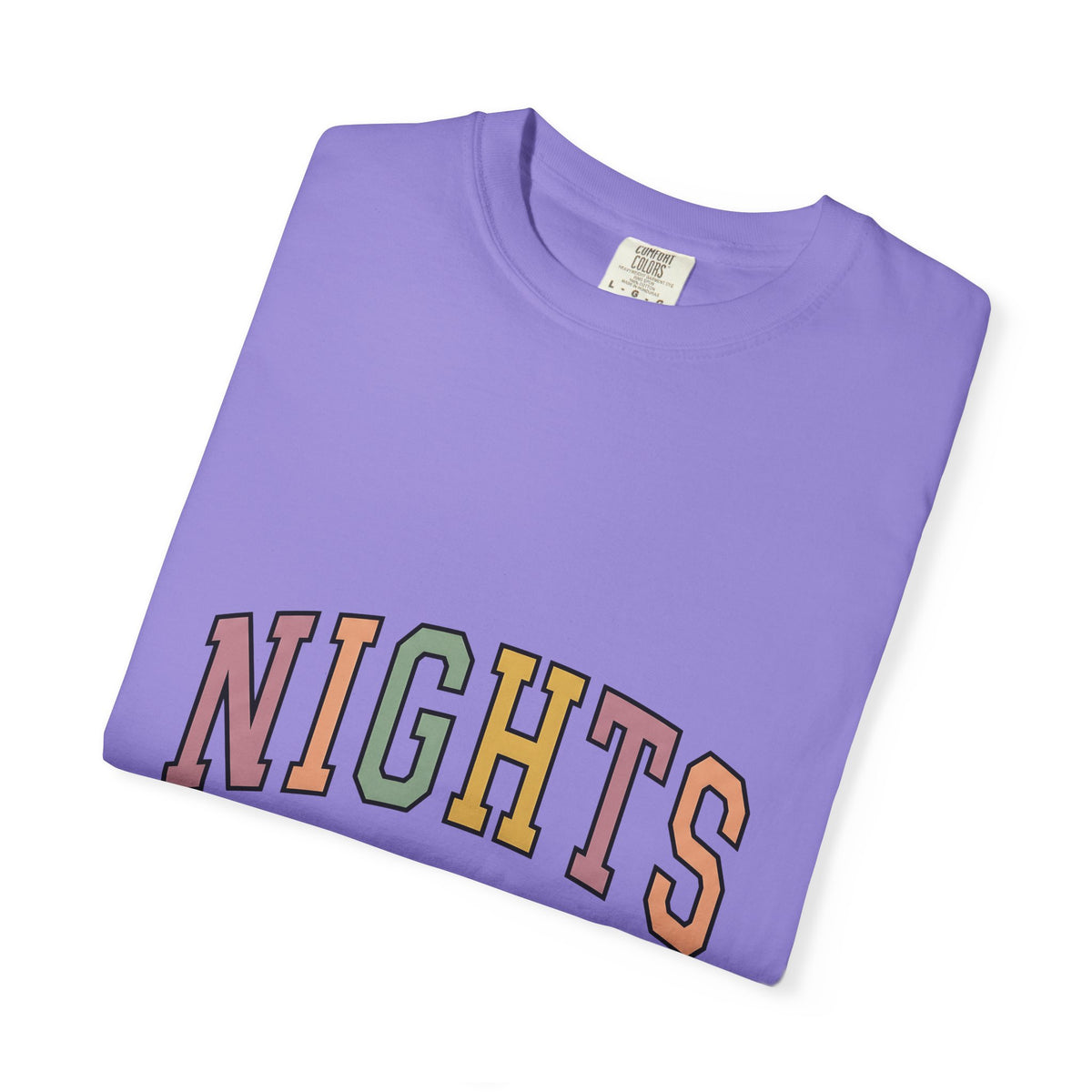 Varsity Lettering Design T-Shirt Nurses Graveyard Shift Gift Women Pale Hues T-Shirt Letterman T-Shirt Nursing Enthusiast Pastel T-Shirt Night