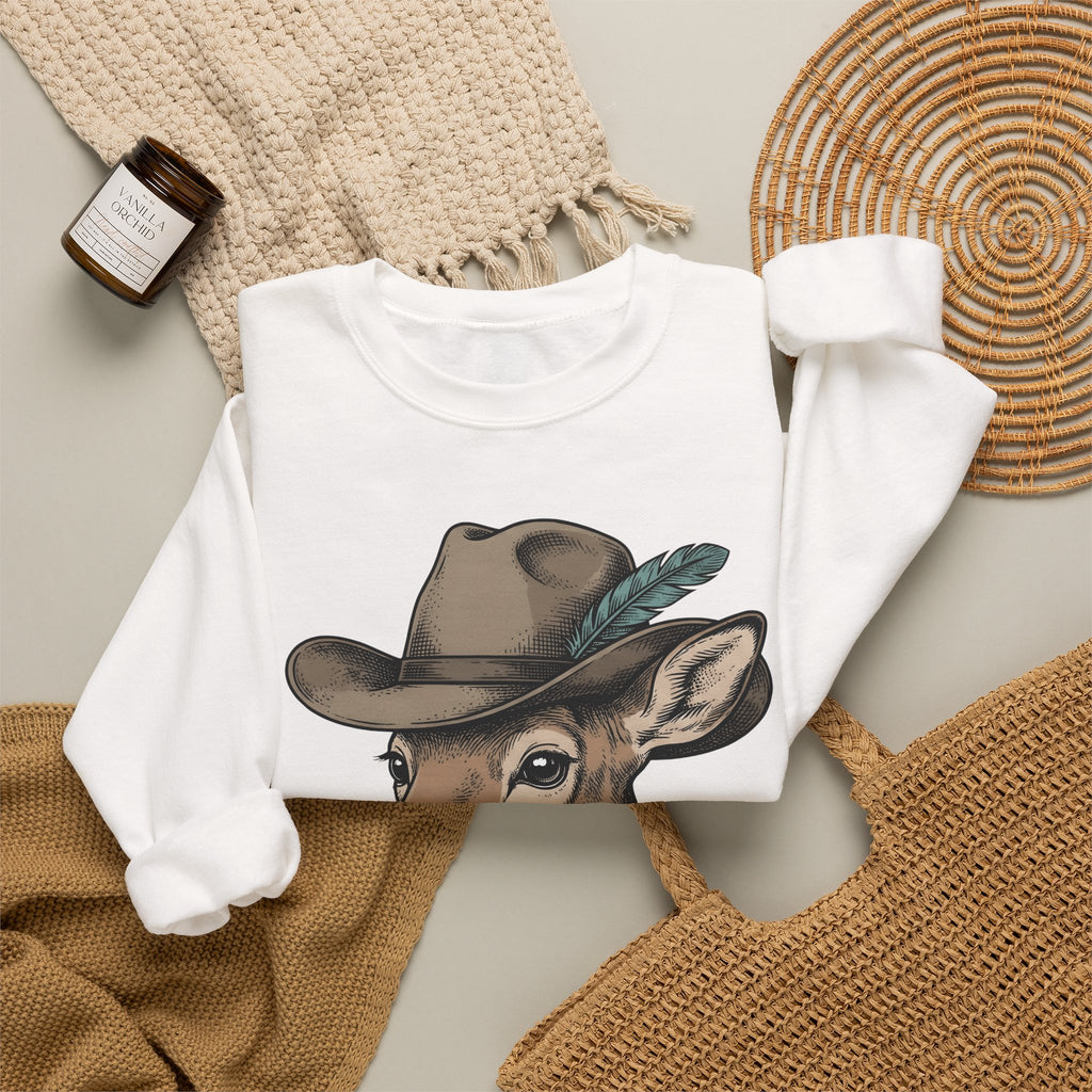 Buck Western Hat Cowgirl Wildlife Gift Sketch Cowboy Hat Cowgirl Fan Rodeo Wildlife Retro Sweatshirt
