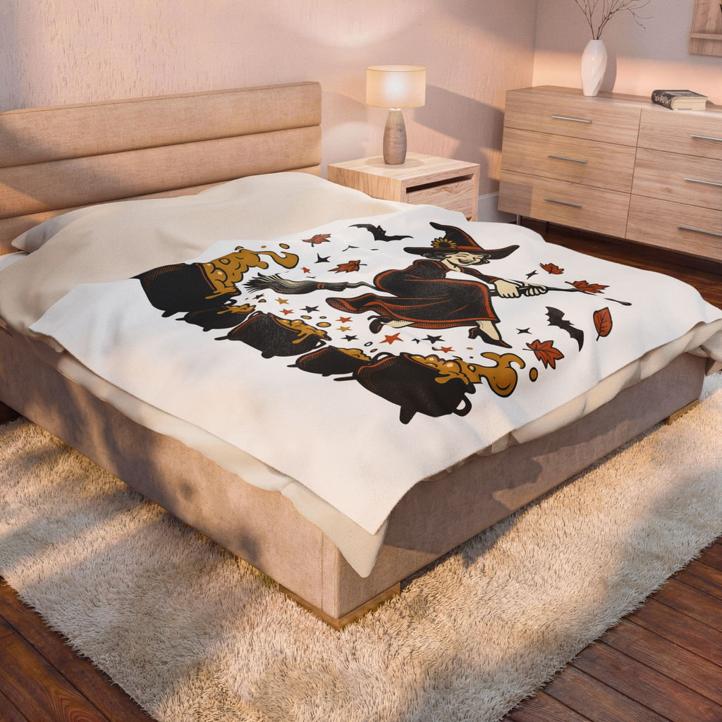 Witch Broomstick Blanket Halloween Spellcraft Gift Women Hand Drawn Blanket Broomstick Blanket Horror Fan Hand Drawn Blanket Magical Graphic Old