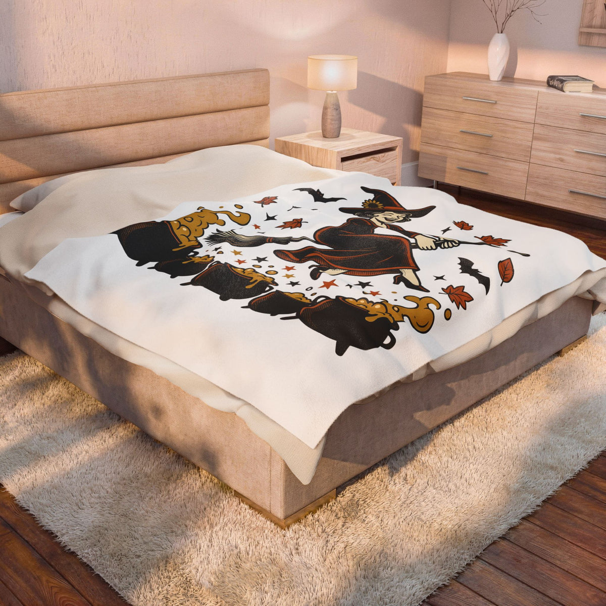Witch Broomstick Blanket Halloween Spellcraft Gift Women Hand Drawn Blanket Broomstick Blanket Horror Fan Hand Drawn Blanket Magical Graphic Old