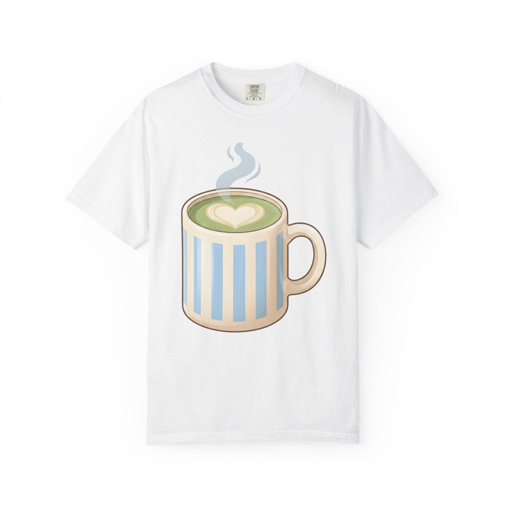 Matcha Latte T-Shirt Coffee Foodie Gift Women Kawaii T-Shirt Green Tea T-Shirt Coffee Fan Cute T-Shirt Food Graphic Minimalist Heart Steam T-Shirt