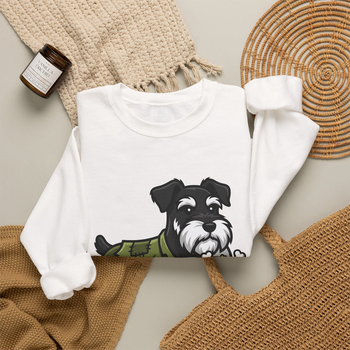 Schnauzer Pet Sweatshirt Halloween Animal Gift Women Animated Sweatshirt Dog Sweatshirt Horror Fan Cartoon Sweatshirt Creature Graphic Classic Candy Container