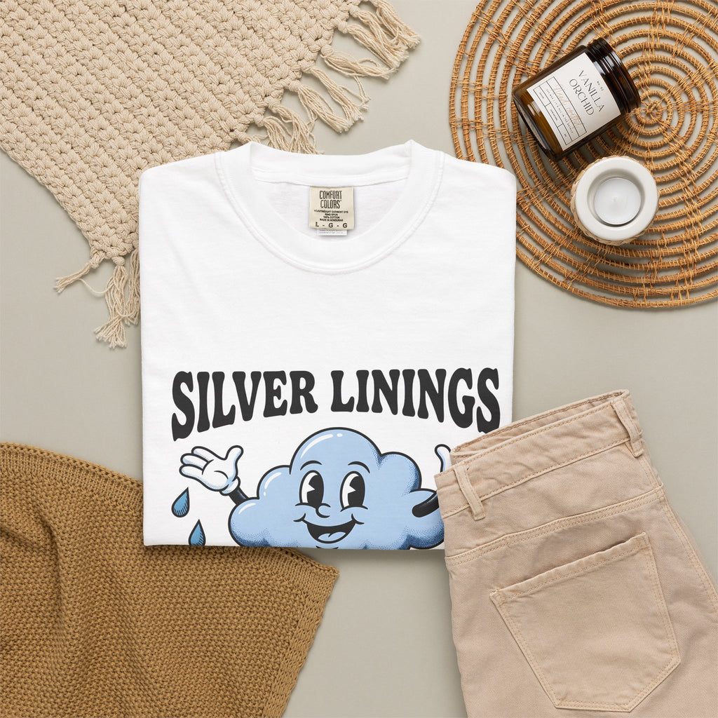 Happy Cloud T-Shirt Funny Positivity Gift Women Cartoon T-Shirt Cloud T-Shirt Humor Fan Comic T-Shirt Optimistic Graphic Retro Raindrops T-Shirt