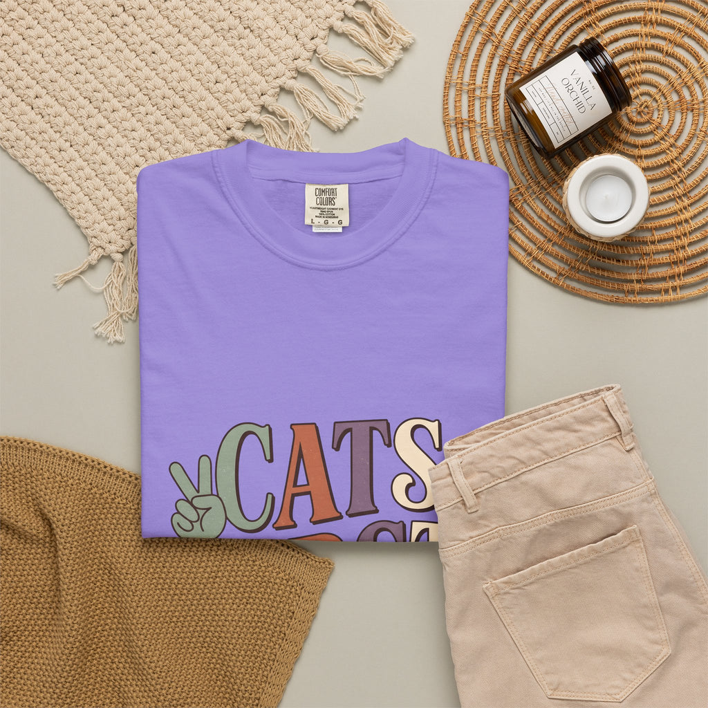 Peace Symbol Design T-Shirt Cat Animal Gift Women Vintage T-Shirt Peace Sign T-Shirt Cat Fan Feline T-Shirt Creature Graphic Sketch Hand Gesture