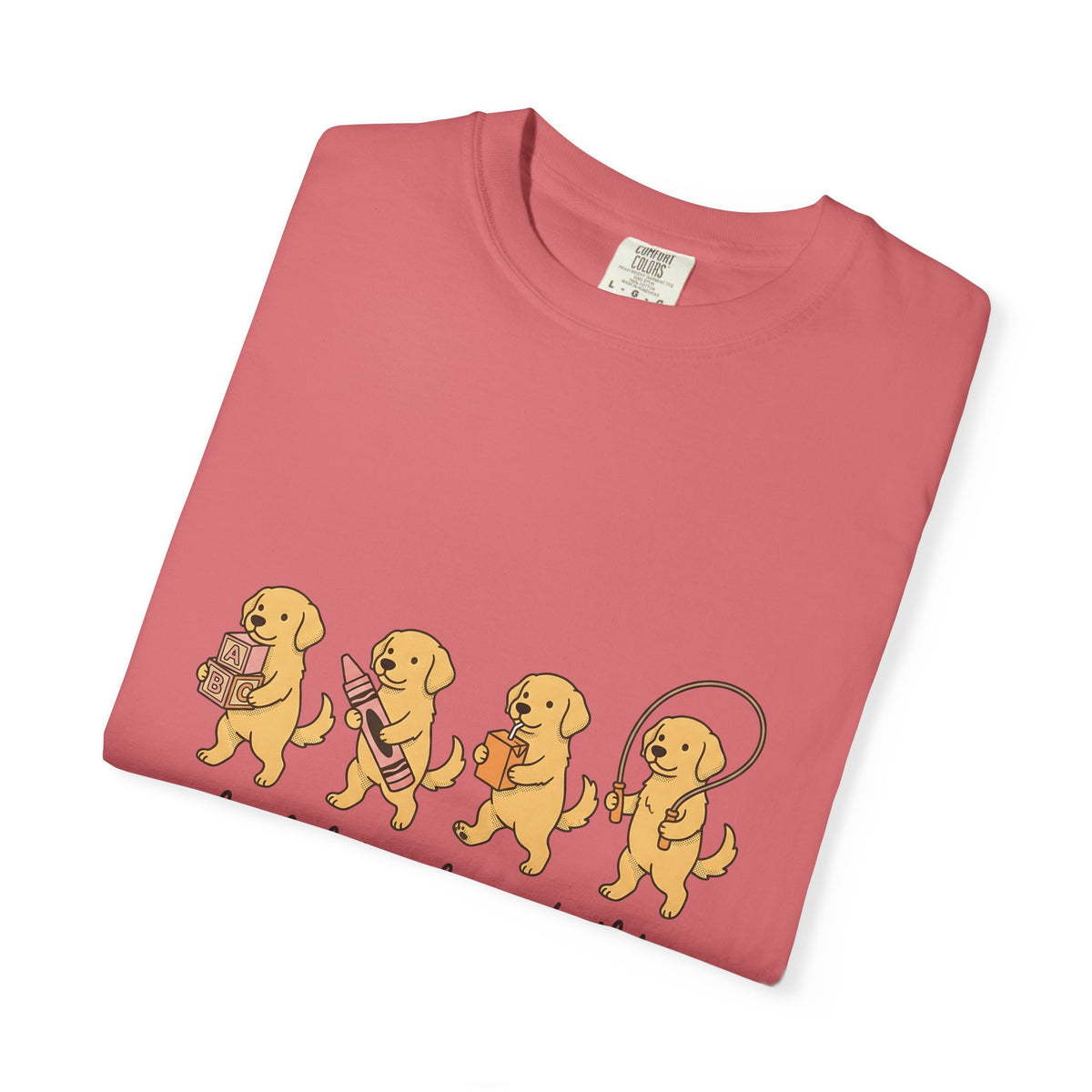 Golden Retriever Pups T-Shirt Teachers Companion Gift Women Caricature T-Shirt Puppy T-Shirt Educator Enthusiast Cartoon T-Shirt Buddy Graphic