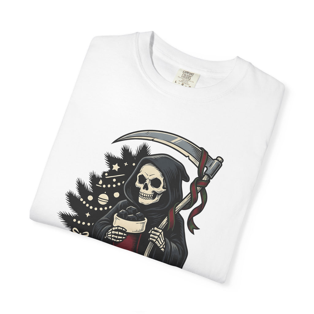 Death Figure T-Shirt Christmas Dark Gift Women Distressed T-Shirt Grim Reaper T-Shirt Xmas Fan Gothic T-Shirt Macabre Graphic
