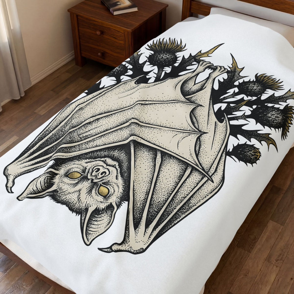 Bat Design Blanket Halloween Greenery Gift Women Macabre Blanket Bat Blanket Horror Fan Dark Blanket Foliage Graphic Sketch Bloom Blanket