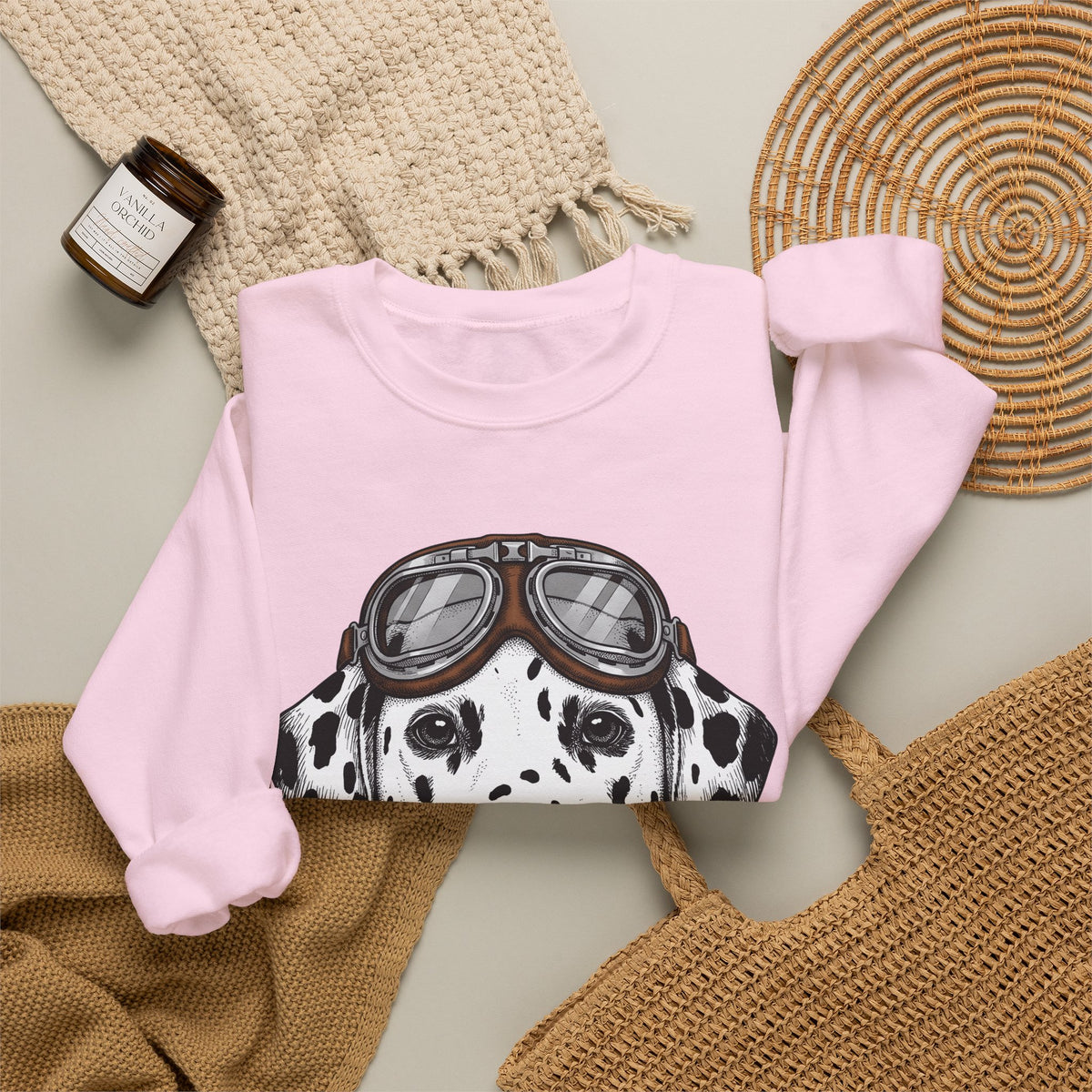 Dalmatian Puppy Sweatshirt Dog Pets Gift Women Line Art Sweatshirt Puppy Sweatshirt Dog Fan Dalmatian Sweatshirt Animal Graphic Retro Pilot Goggles Sweatshirt