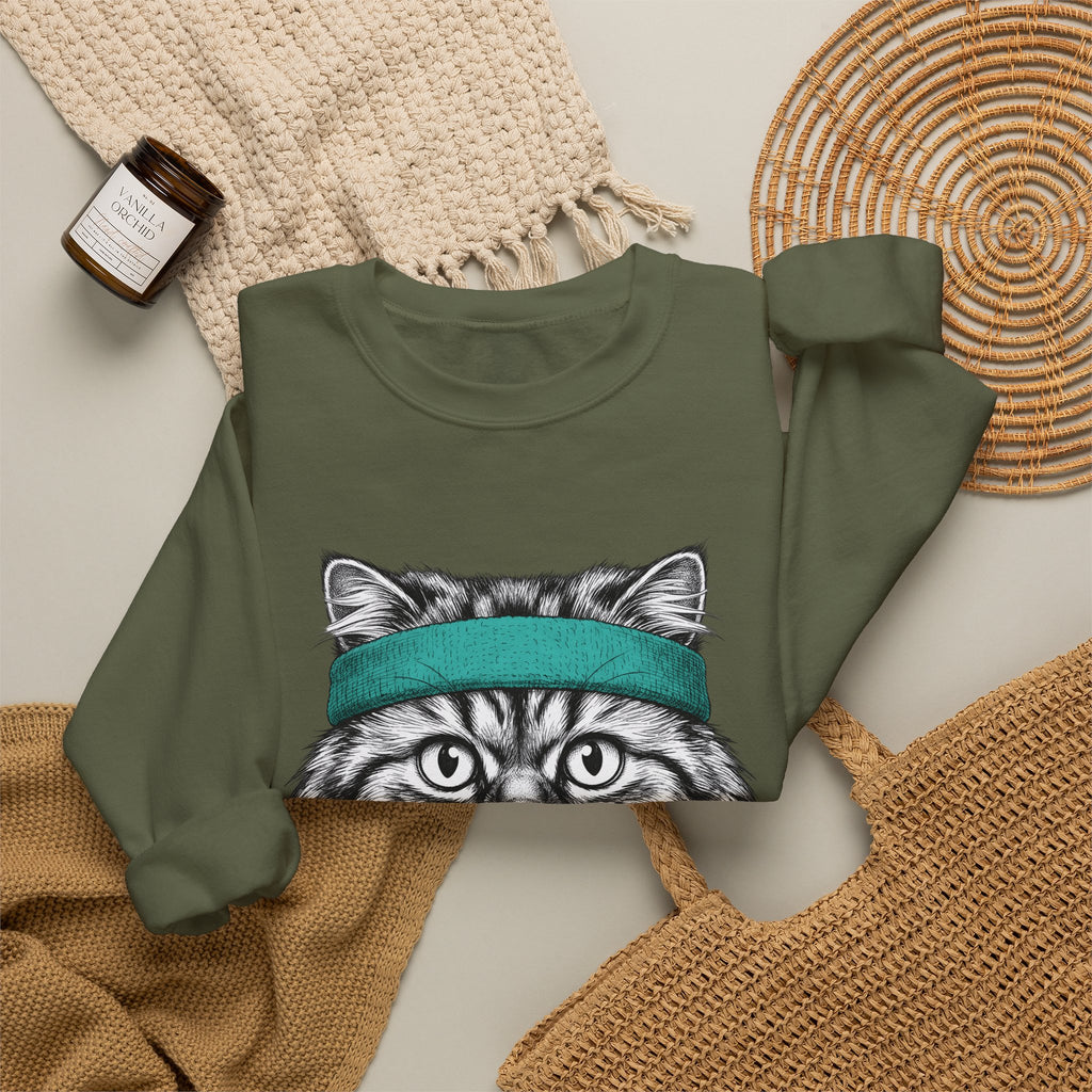Striped Cat Sweatshirt Cat Pet Supplies Gift Women Doodle Sweatshirt Tabby Cat Sweatshirt Cat Fan Feline Sweatshirt Pet Accessories Graphic Minimalist Headwrap