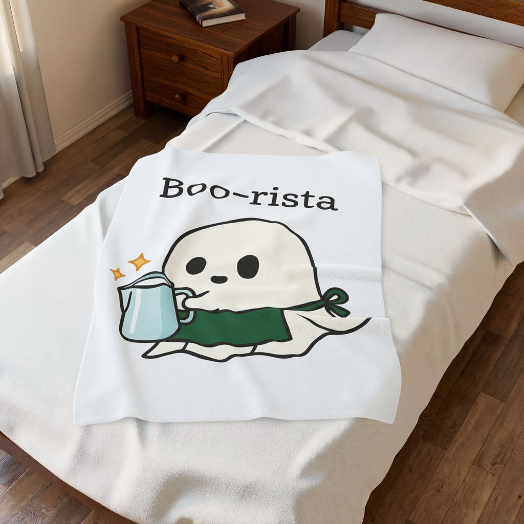 Ghost Barista Blanket Coffee Halloween Gift Women Cute Blanket Specter Blanket Coffee Fan Kawaii Blanket Spooky Graphic Cartoon Coffee Blanket Blanket