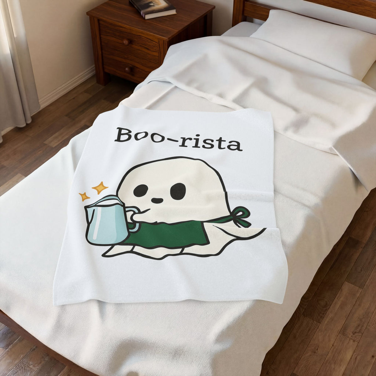 Ghost Barista Blanket Coffee Halloween Gift Women Cute Blanket Specter Blanket Coffee Fan Kawaii Blanket Spooky Graphic Cartoon Coffee Blanket Blanket