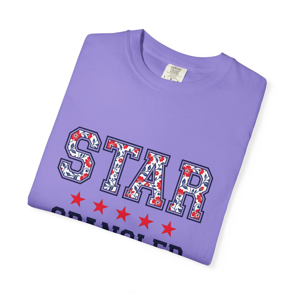 Floral Varsity Letters T-Shirt 4th Of July Summer Gift Women Patriotic T-Shirt Letterman T-Shirt Independence Fan American T-Shirt Seasonal Graphic