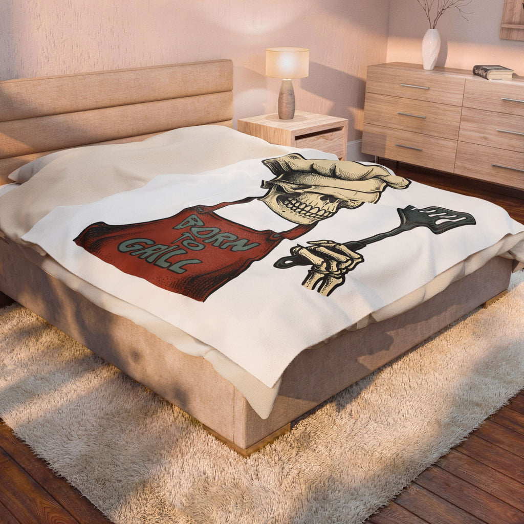 Skeleton Cook Blanket Barbecue Fun Gift Women Classic Blanket Skeleton Blanket Bbq Fan Vintage Blanket Humor Graphic Line Art Grill Spatula Blanket