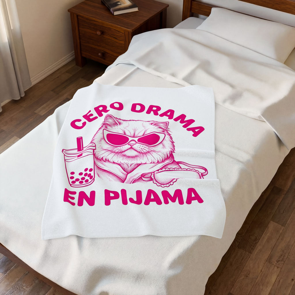 Cat Eyewear Blanket Funny Critter Gift Women Line Art Blanket Glasses Blanket Humor Fan Cartoon Blanket Animal Graphic Illustration Bubble Tea