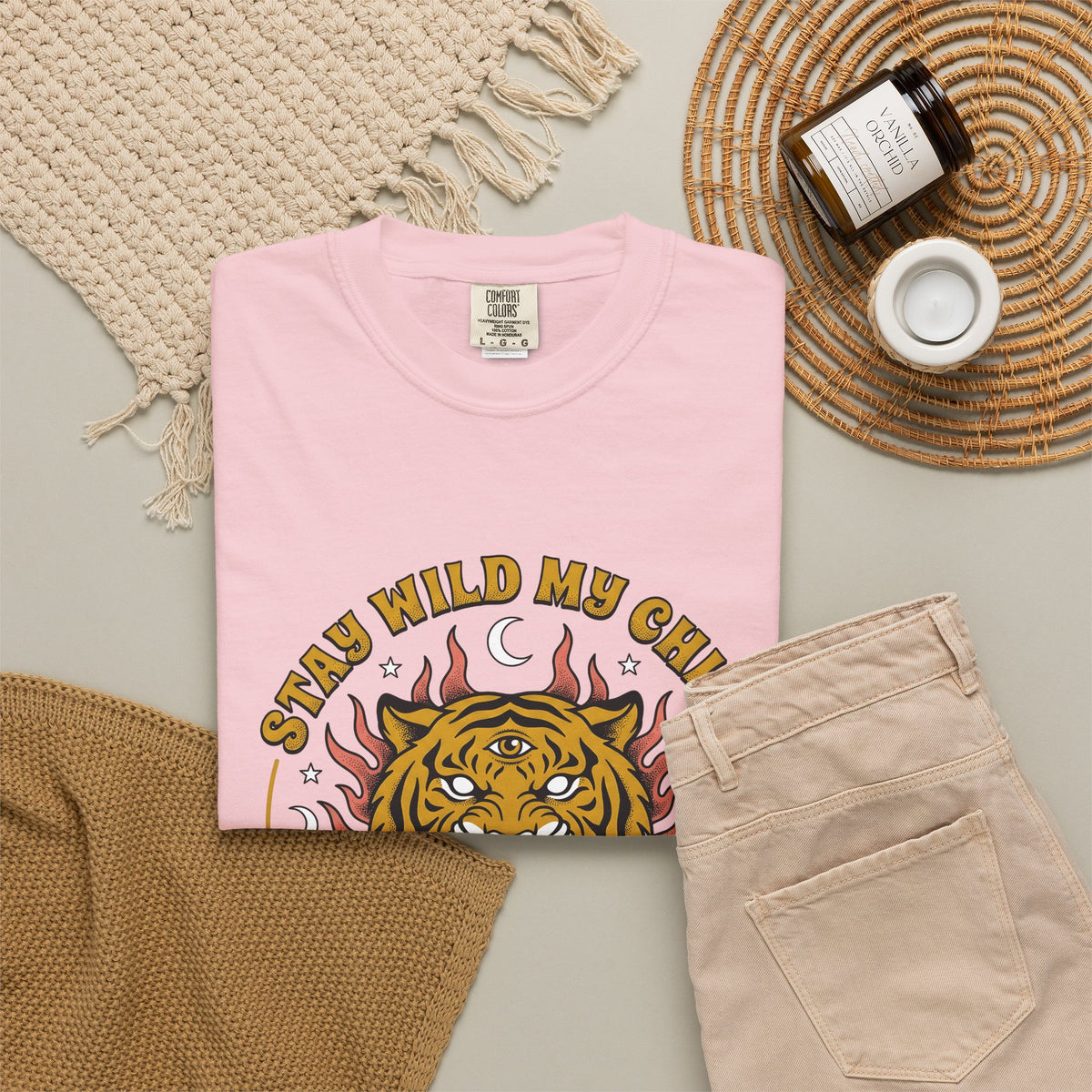 Tiger Head T-Shirt Boho Chic Animal Gift Women Psychedelic T-Shirt Tiger T-Shirt Hippie Fan Tribal Graphic Vintage Rose T-Shirt