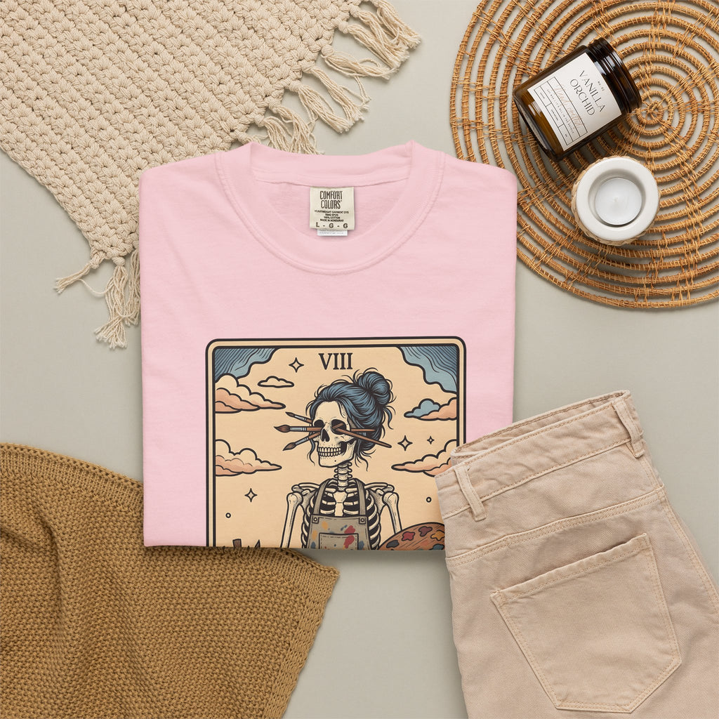 Skeleton Artist T-Shirt Artist Gothic Gift Women Tarot Card T-Shirt Skeleton T-Shirt Art Enthusiast Occult Graphic T-Shirt Vintage Sunflower T-Shirt