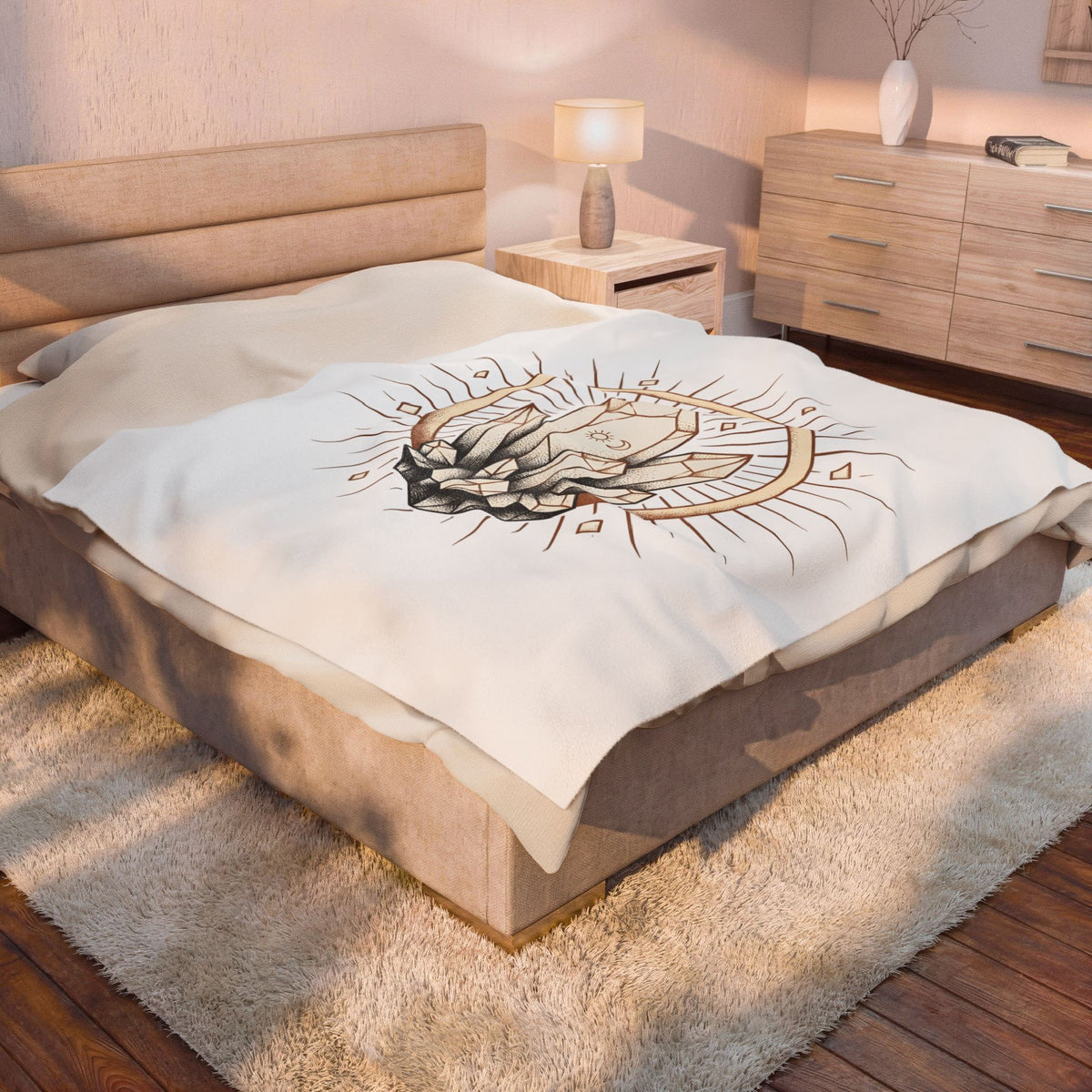 Quartz Cluster Blanket Boho Chic Mystic Gift Women Bohemian Blanket Crystal Cluster Blanket Boho Fan Hippie Blanket Spiritual Graphic Shabby Chic