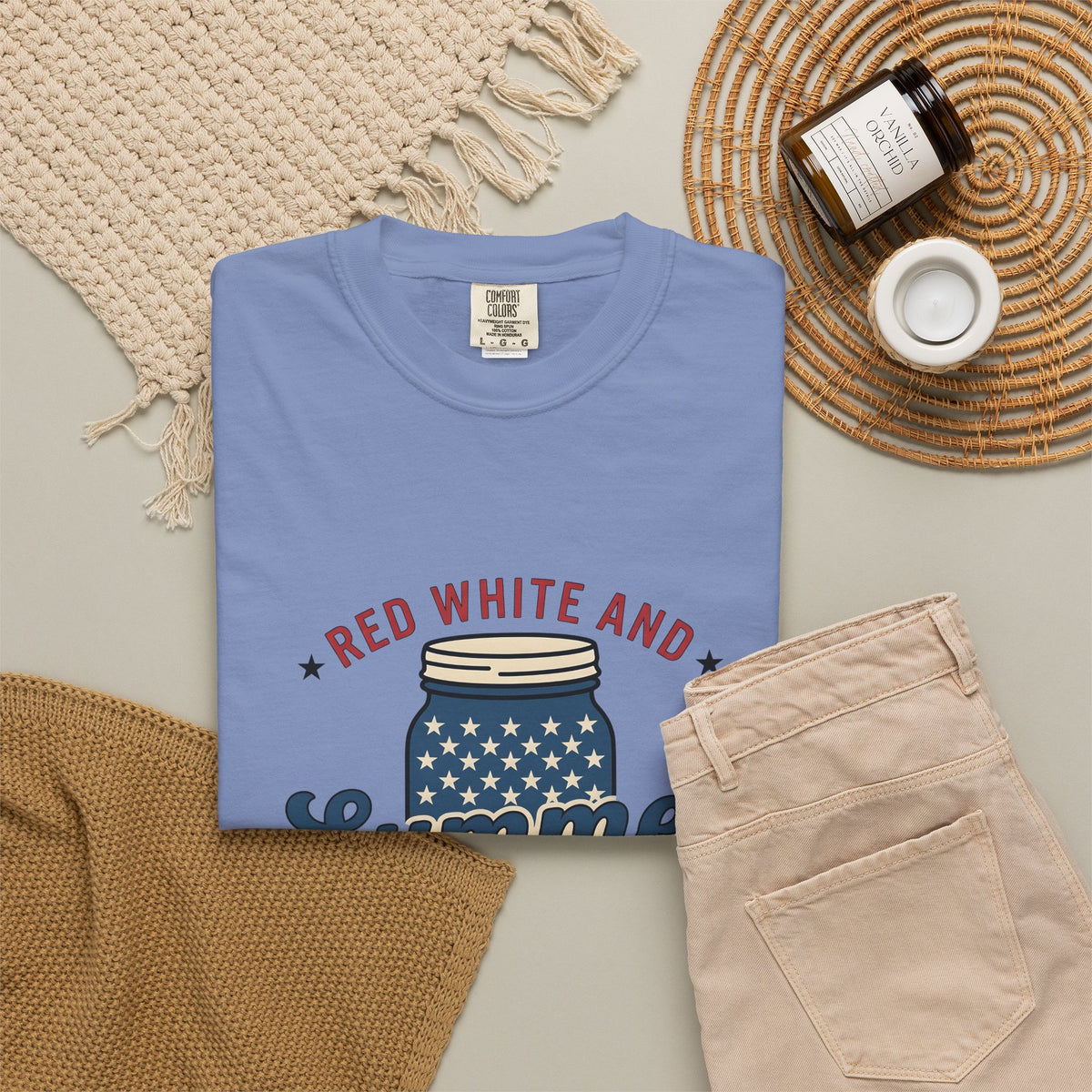 American Mason Jar T-Shirt 4th Of July Summer Decor Gift Women Farmhouse T-Shirt Mason Jar T-Shirt Patriotic Fan Rustic T-Shirt Summer Design
