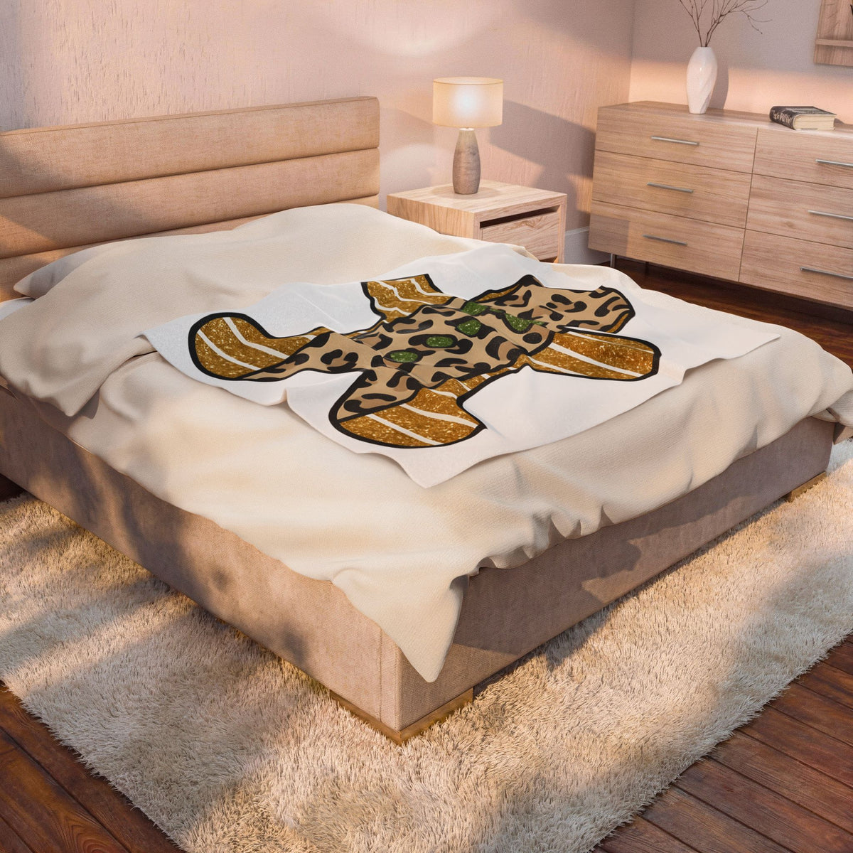 Spotted Gingerbread Animal Xmas Gift Shimmer Gingerbread Man Leopard Fan Glitter Holiday Blanket