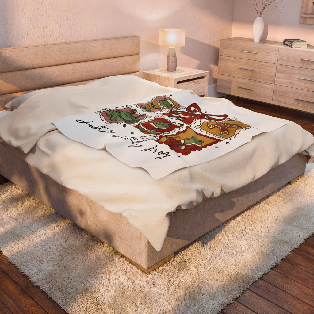 Frog Holiday Stamps Blanket Christmas Pets Gift Women Cute Blanket Toad Blanket Christmas Fan Kawaii Blanket Animal Graphic Vintage Festive Wreath