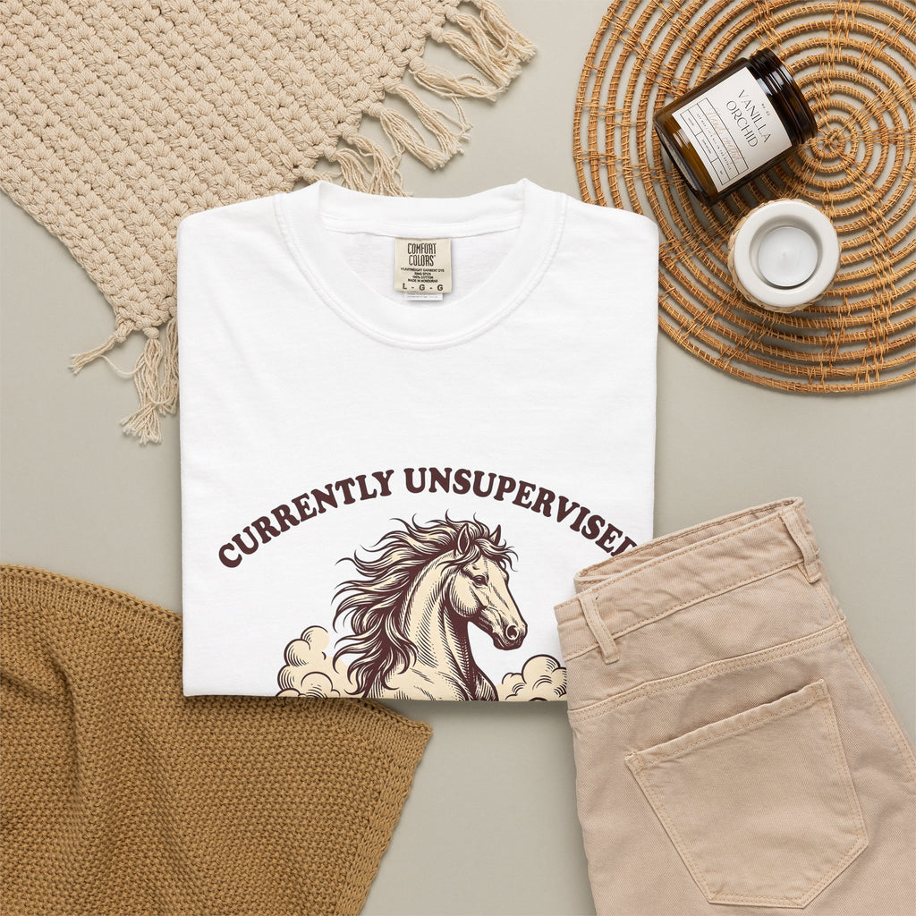 Horse Illustration T-Shirt Cowgirl Wildlife Gift Women Retro T-Shirt Equine T-Shirt Cowboy Fan Rodeo T-Shirt Wildlife Graphic Country Sky T-Shirt