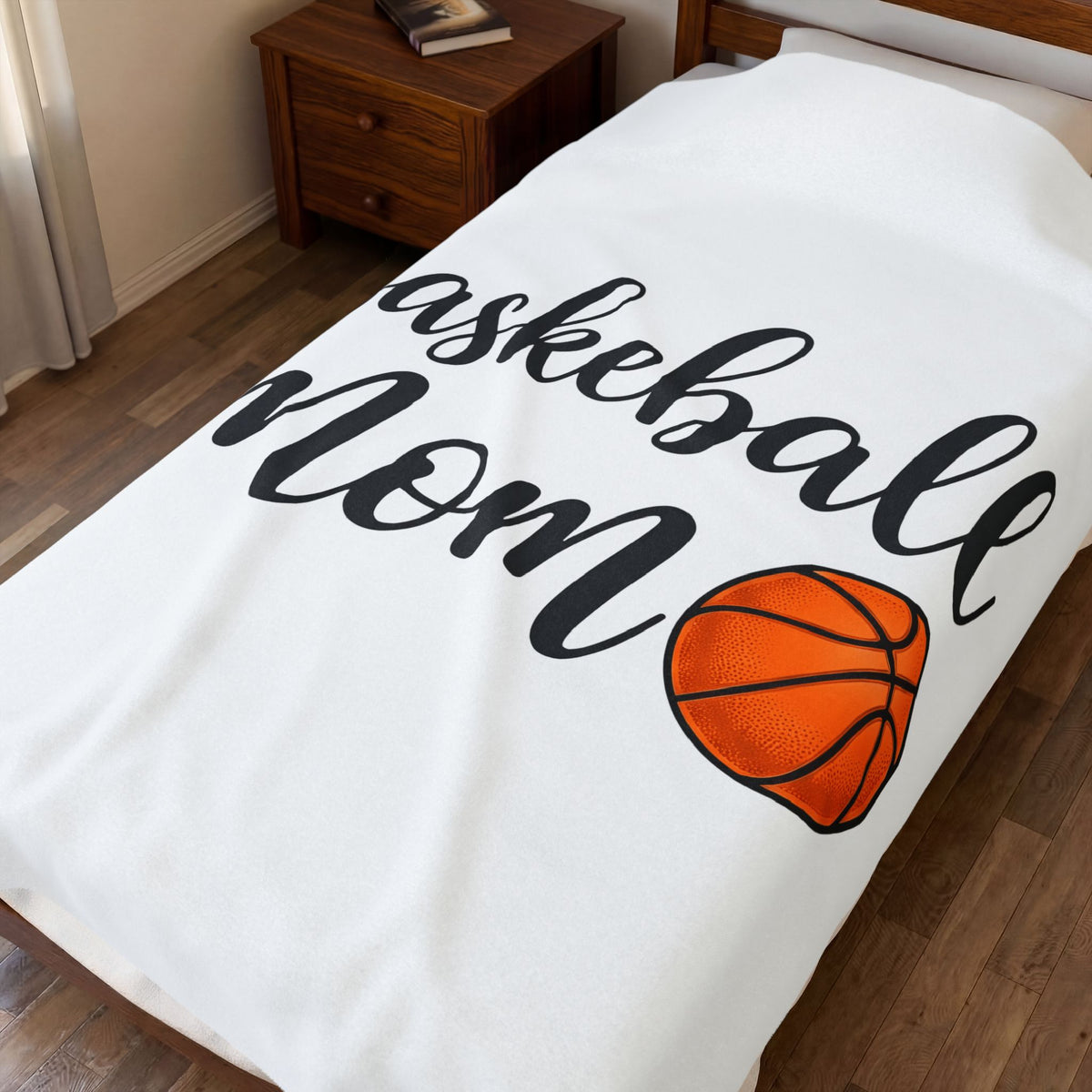 Basketball Graphic Blanket Moms Sports Gift Women Script Blanket Hoop Blanket Mom Fan Calligraphy Blanket Athlete Graphic Modern Sports Ball Blanket