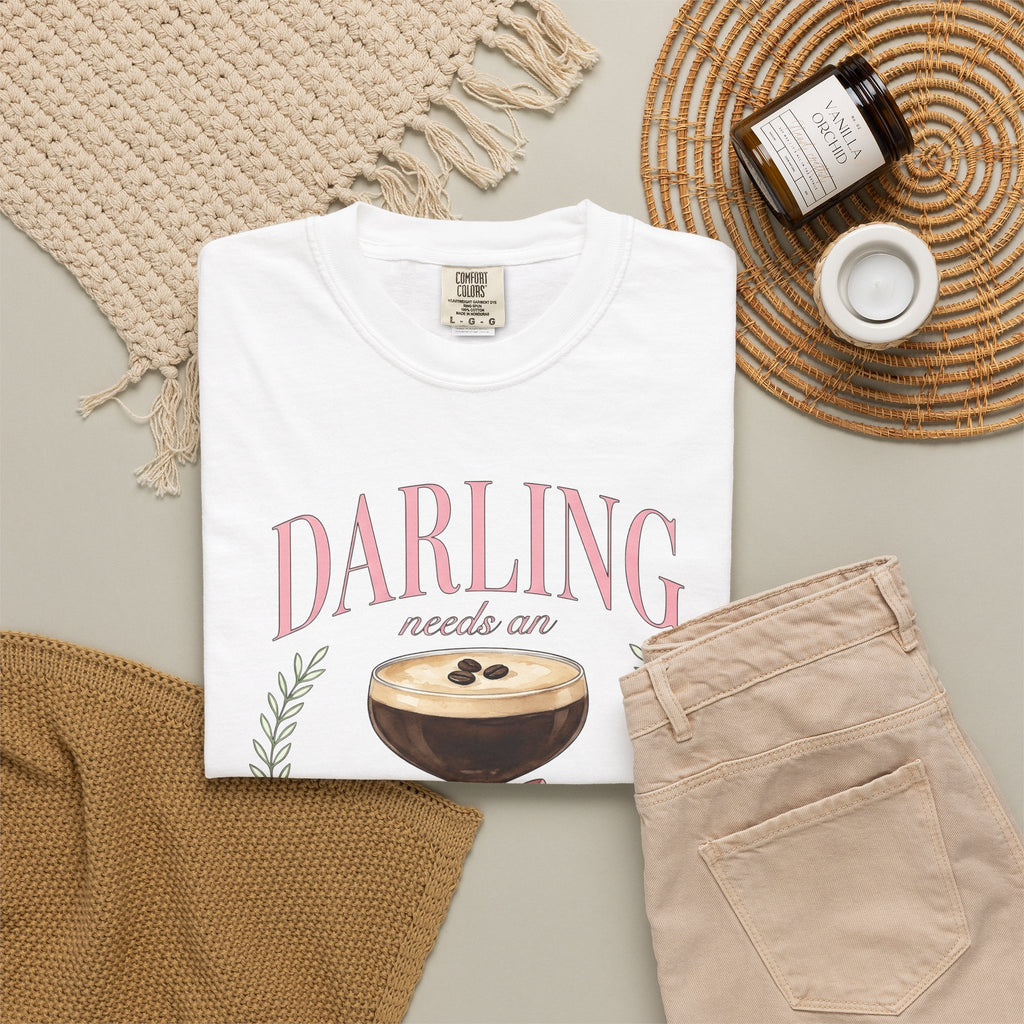 Espresso Martini T-Shirt Coffee Cocktail Gift Women Watercolor T-Shirt Martini T-Shirt Coffee Fan Cocktail Design T-Shirt Hand Drawn Pink Bow