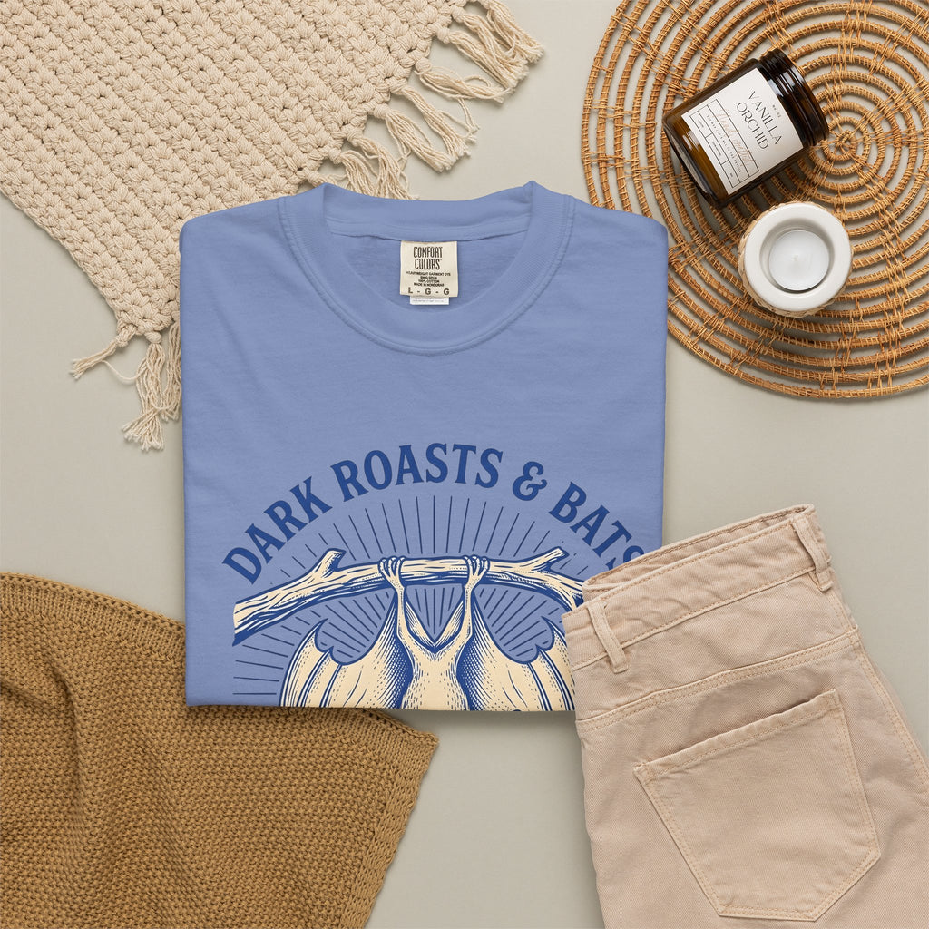 Flying Bat Coffee T-Shirt Coffee Fauna Gift Women Classic T-Shirt Coffee Drink T-Shirt Coffee Fan Wildlife Graphic T-Shirt Line Art Perch Branch