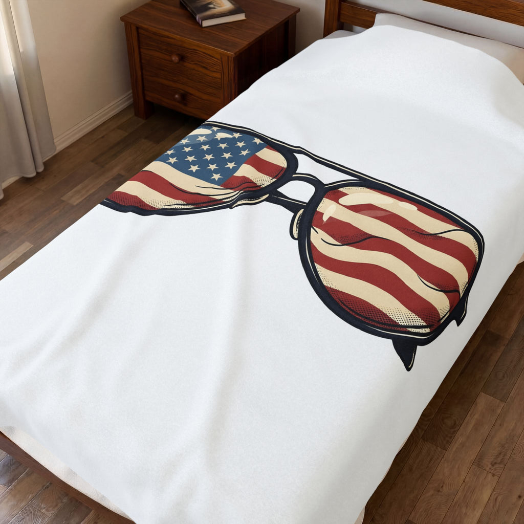Sunglass Aviators Blanket 4th Of July Freedom Gift Women Hand Drawn Blanket Shades Blanket Independence Day Fan Illustrated Blanket Liberty Graphic