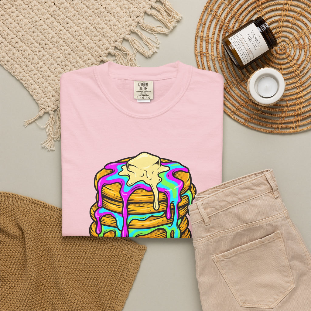 Pancake Tower T-Shirt Desserts Brunch Gift Women Cartoon T-Shirt Stack T-Shirt Sweets Fan Cute T-Shirt Breakfast Graphic Vintage Honey T-Shirt