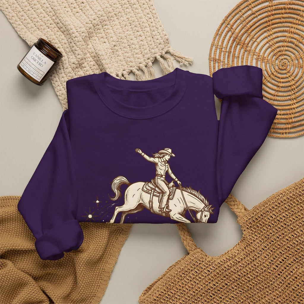 Cowboy Horse Cowgirl Ranch Gift Retro Stallion Cowboy Fan Horseback Sketch Crescent Sweatshirt