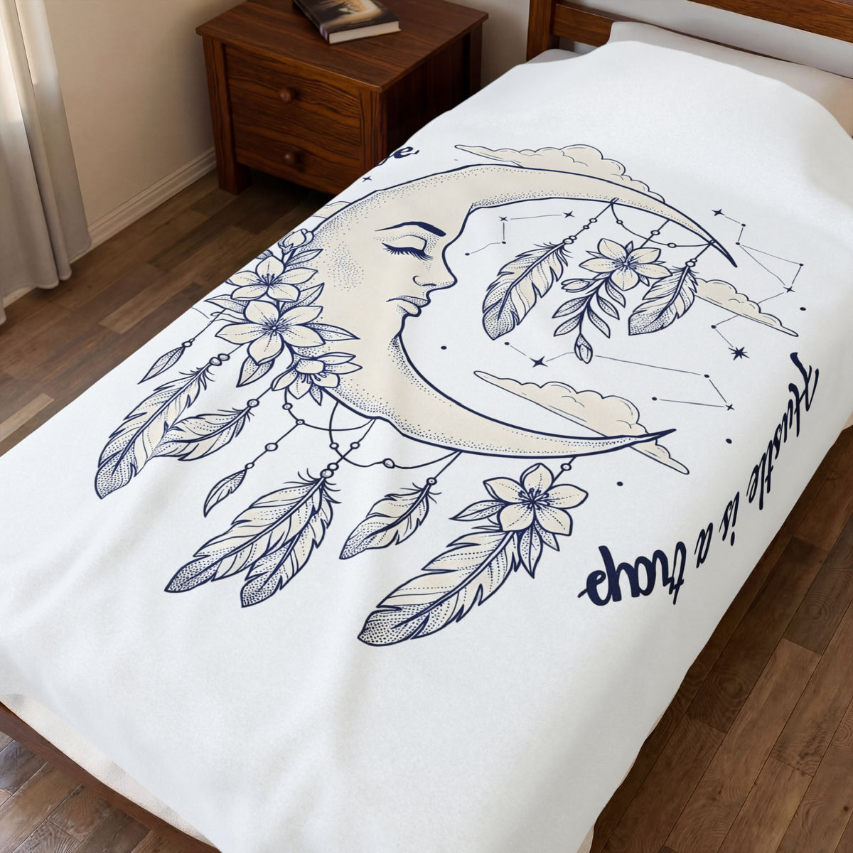 Moon Crescent Blanket Boho Chic Night Sky Gift Women Tribal Blanket Lunar Blanket Bohemian Fan Ethnic Blanket Galaxy Graphic Outline Wings Blanket