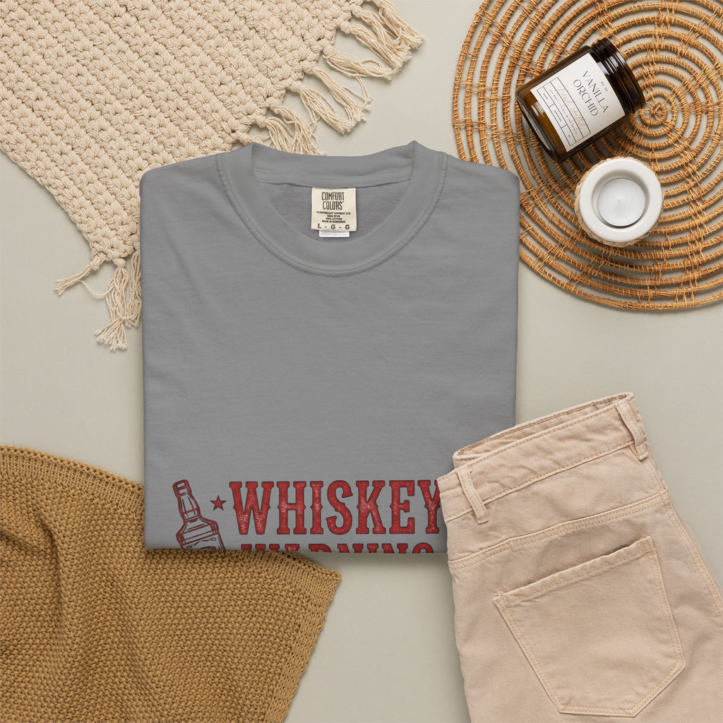 Bourbon Bottle Cowgirl Alcohol Gift Weathered Whiskey Bottle Rodeo Fan Distressed Liquor Old T-Shirt