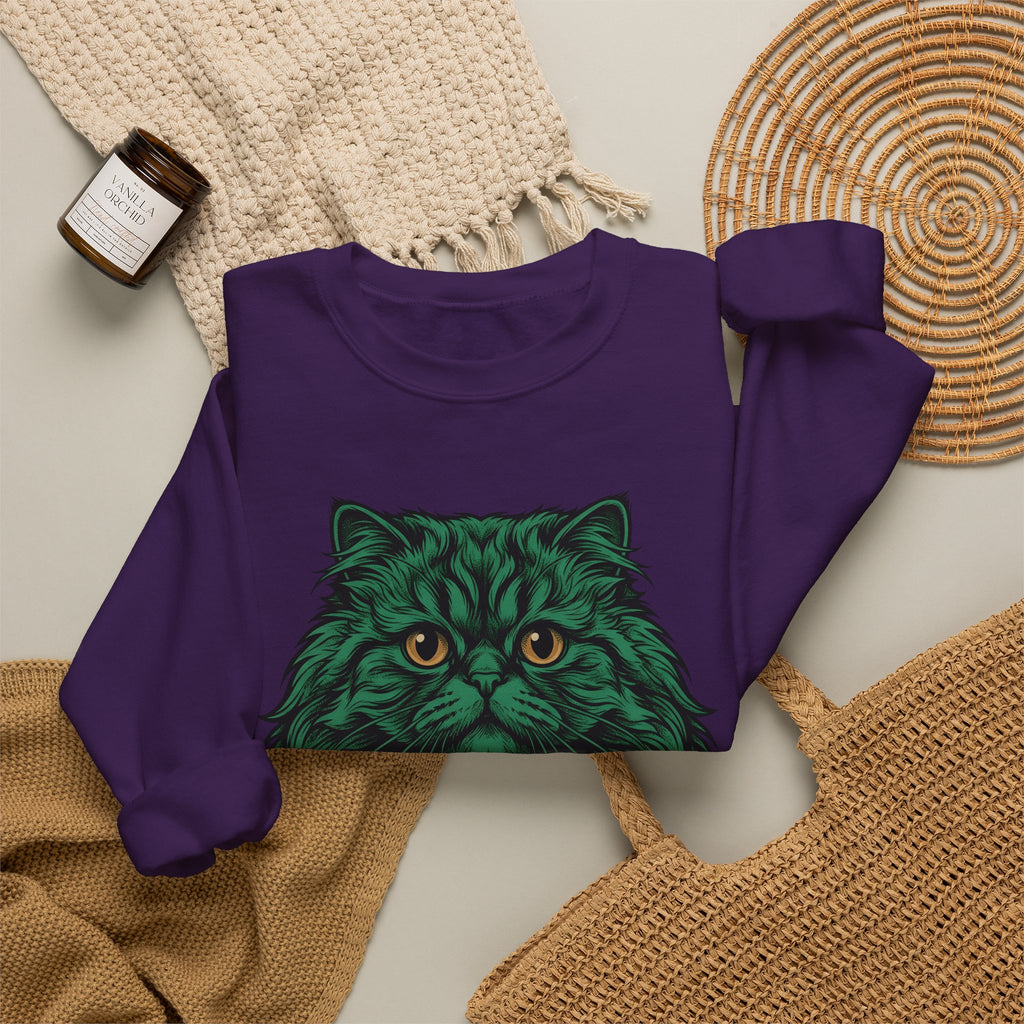 Long Hair Cat Sweatshirt Cat Gift Women Creatures Gift Women Modern Art Sweatshirt Cat Sweatshirt Cat Fan Feline Sweatshirt Beast Graphic Hand Drawn Yellow