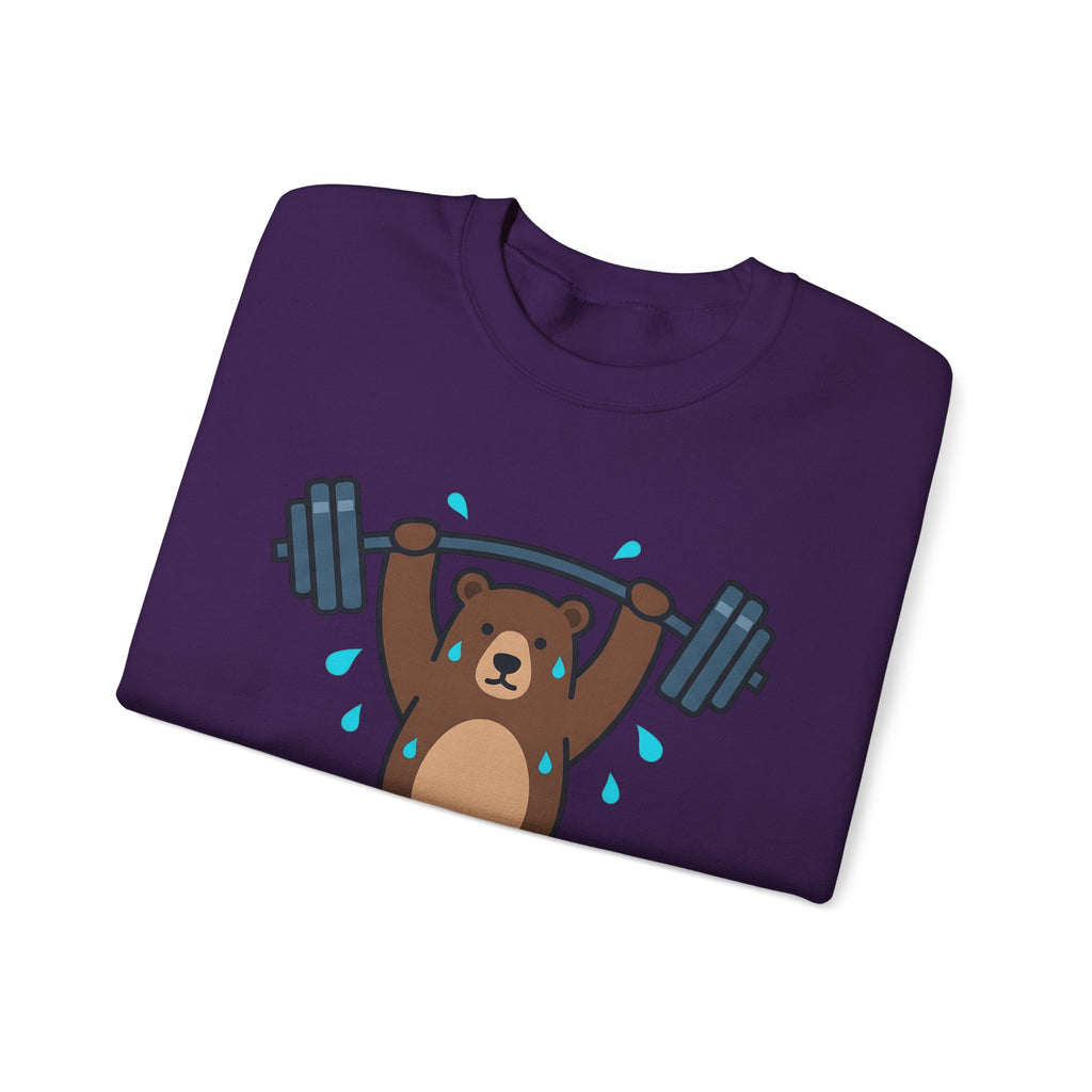 Bear Lifting Sweatshirt Fitness Workout Gift Women Comic Sweatshirt Grizzly Sweatshirt Gym Enthusiast Cartoon Sweatshirt Exercise Graphic Simple Weights Sweatshirt