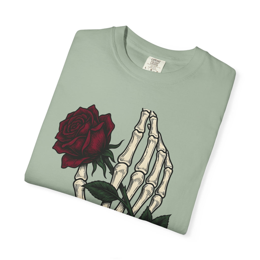 Skeleton Hand T-Shirt Halloween Gothic Gift Women Tattoo T-Shirt Bony Finger T-Shirt Horror Fan Ink T-Shirt Dark Graphic Vintage Rose T-Shirt