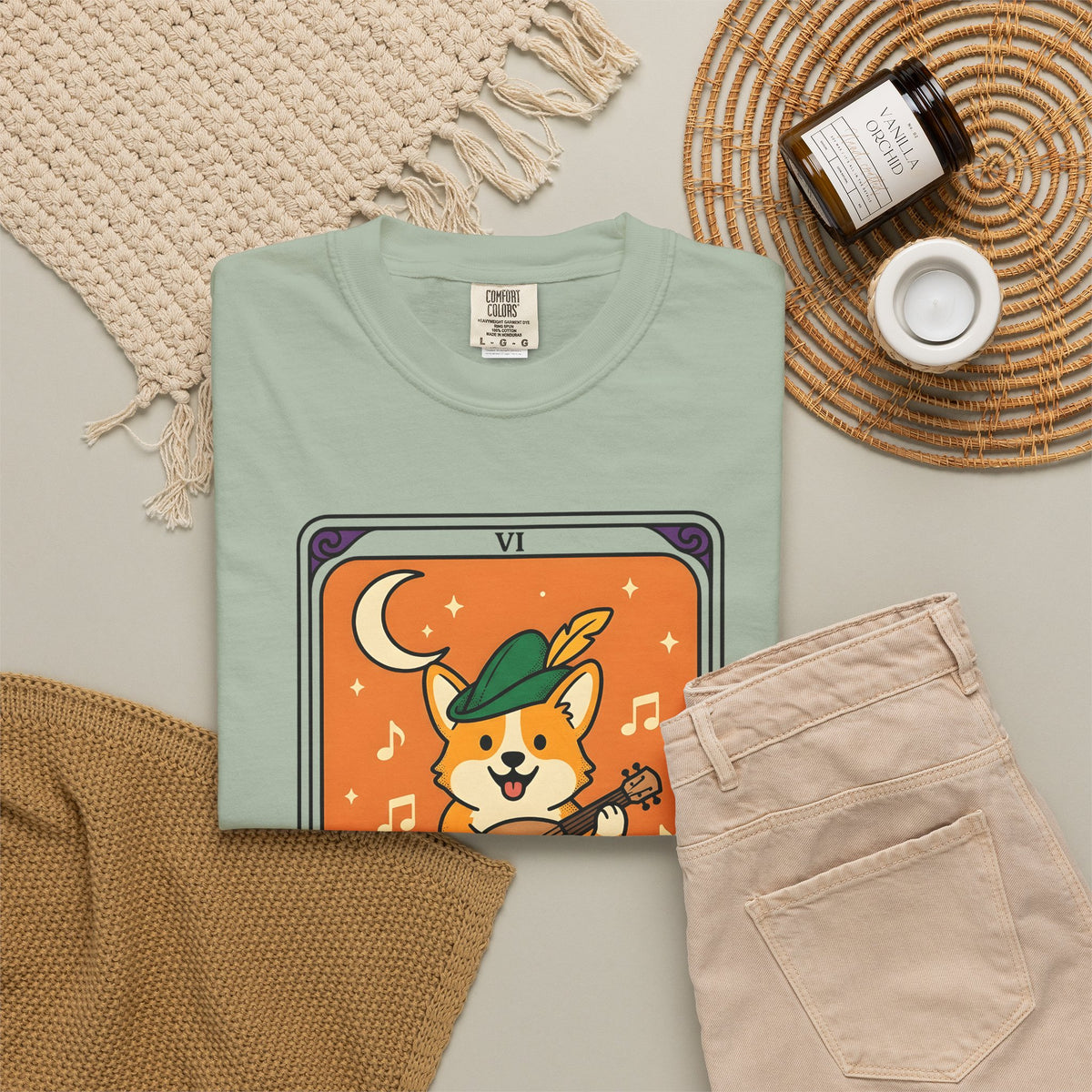 Corgi Performer T-Shirt Boho Chic Animal Gift Women Anime T-Shirt Pembroke Welsh Corgi T-Shirt Bohemian Fan Manga T-Shirt Animal Graphic Hand Drawn
