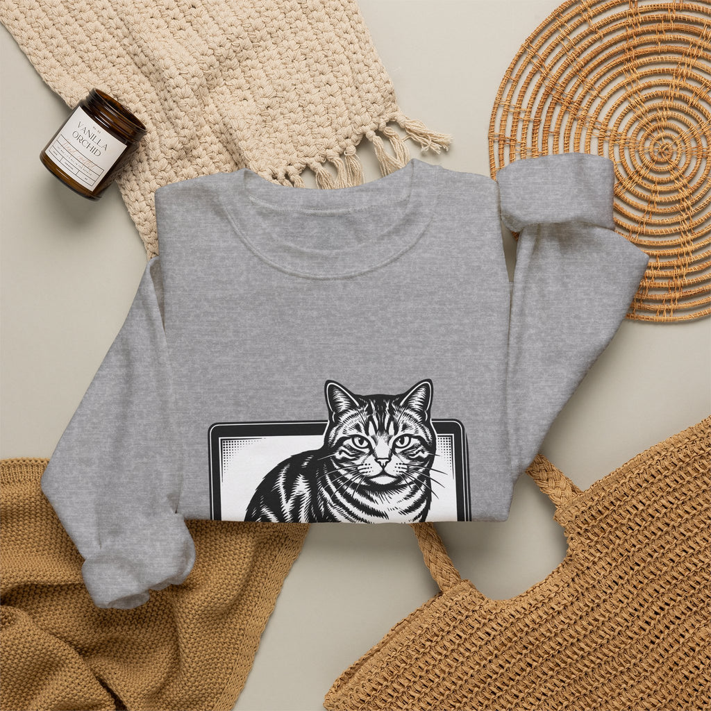 Orange Cat Sweatshirt Cat Gadgets Gift Women Classic Sweatshirt Kitty Sweatshirt Cat Fan Retro Sweatshirt Tech Graphic Doodle Notebook Sweatshirt