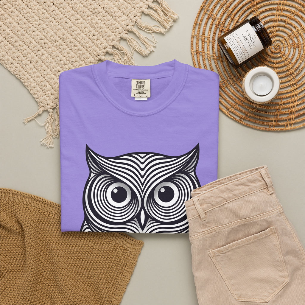 Owl Art T-Shirt Animal Wildlife Gift Women Abstract T-Shirt Hoot T-Shirt Animal Fan Nature Graphic T-Shirt Flat Motif T-Shirt