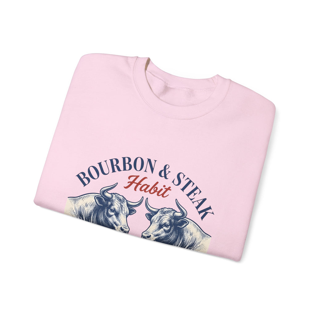 Bull Drinking Sweatshirt Steak Bourbon Gift Women Vintage Sweatshirt Ox Sweatshirt Meat Fan Cowboy Graphic Sweatshirt Retro Whiskey Glass Sweatshirt
