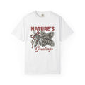Pinecone Twig T-Shirt Christmas Outdoors Gift Women Retro T-Shirt Branch T-Shirt Xmas Fan Evergreen Graphic T-Shirt Sketch Ribbon T-Shirt