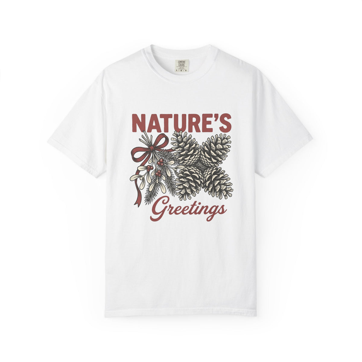 Pinecone Twig T-Shirt Christmas Outdoors Gift Women Retro T-Shirt Branch T-Shirt Xmas Fan Evergreen Graphic T-Shirt Sketch Ribbon T-Shirt