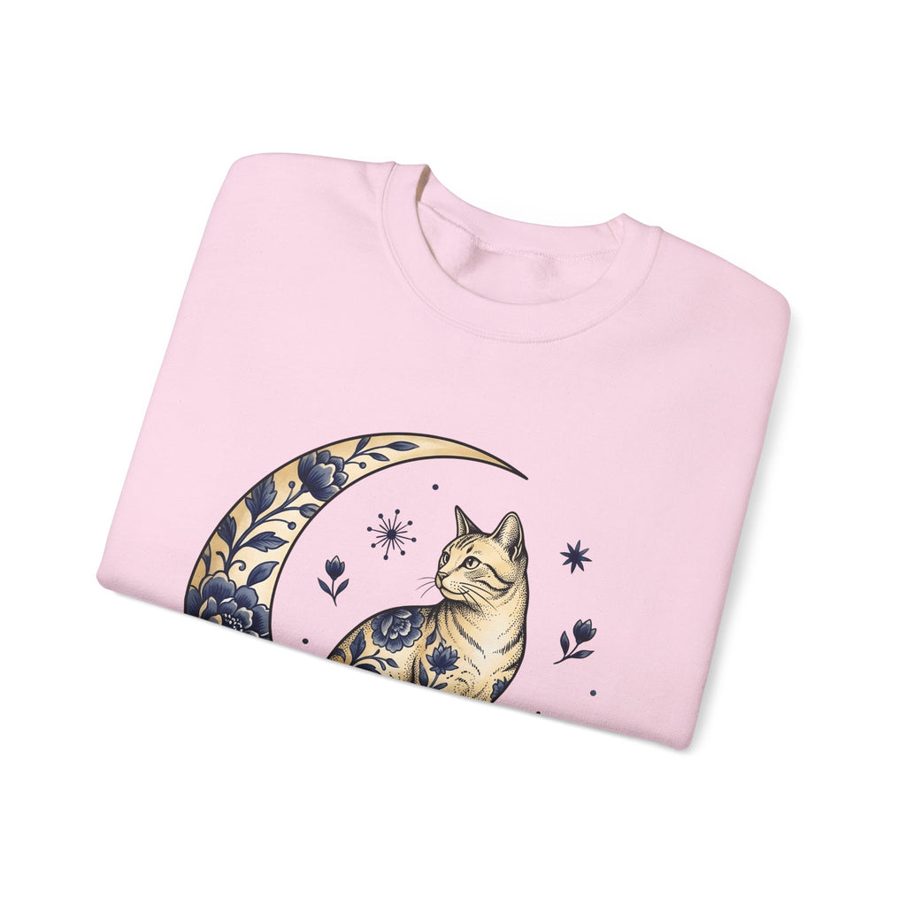 Flower Kitty Sweatshirt Cat Astrology Gift Women Hippie Sweatshirt Kitty Cat Sweatshirt Cat Fan Zodiac Graphic Sweatshirt Retro Half Moon Sweatshirt