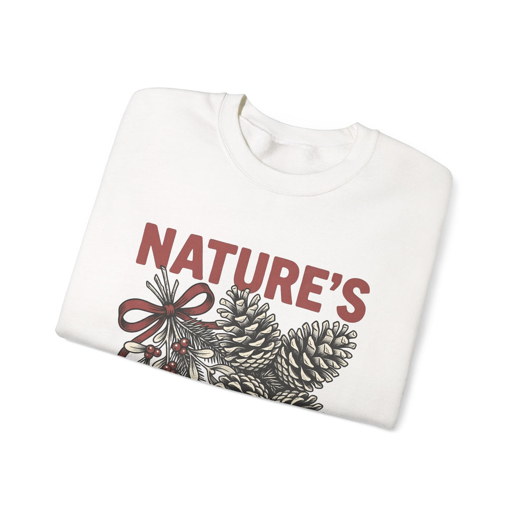 Pinecone Twig Sweatshirt Christmas Outdoors Gift Women Retro Sweatshirt Branch Sweatshirt Xmas Fan Evergreen Graphic Sweatshirt Sketch Ribbon Sweatshirt