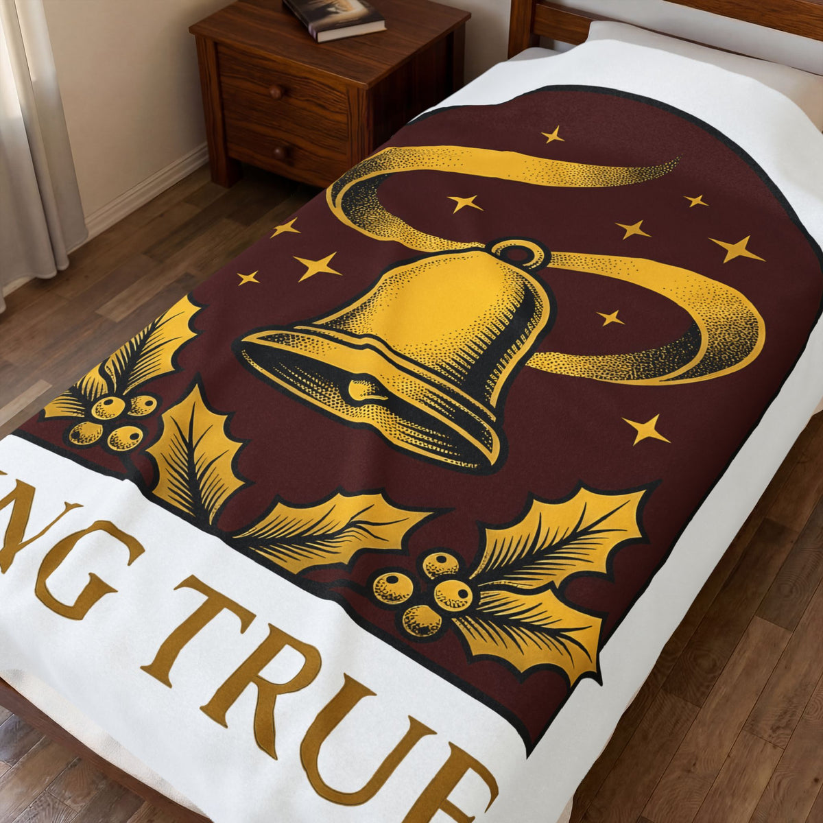 Bell Design Blanket Christmas Seasonal Gift Women Vintage Blanket Chime Blanket Xmas Fan Retro Blanket Holiday Graphic Retro Mistletoe Blanket