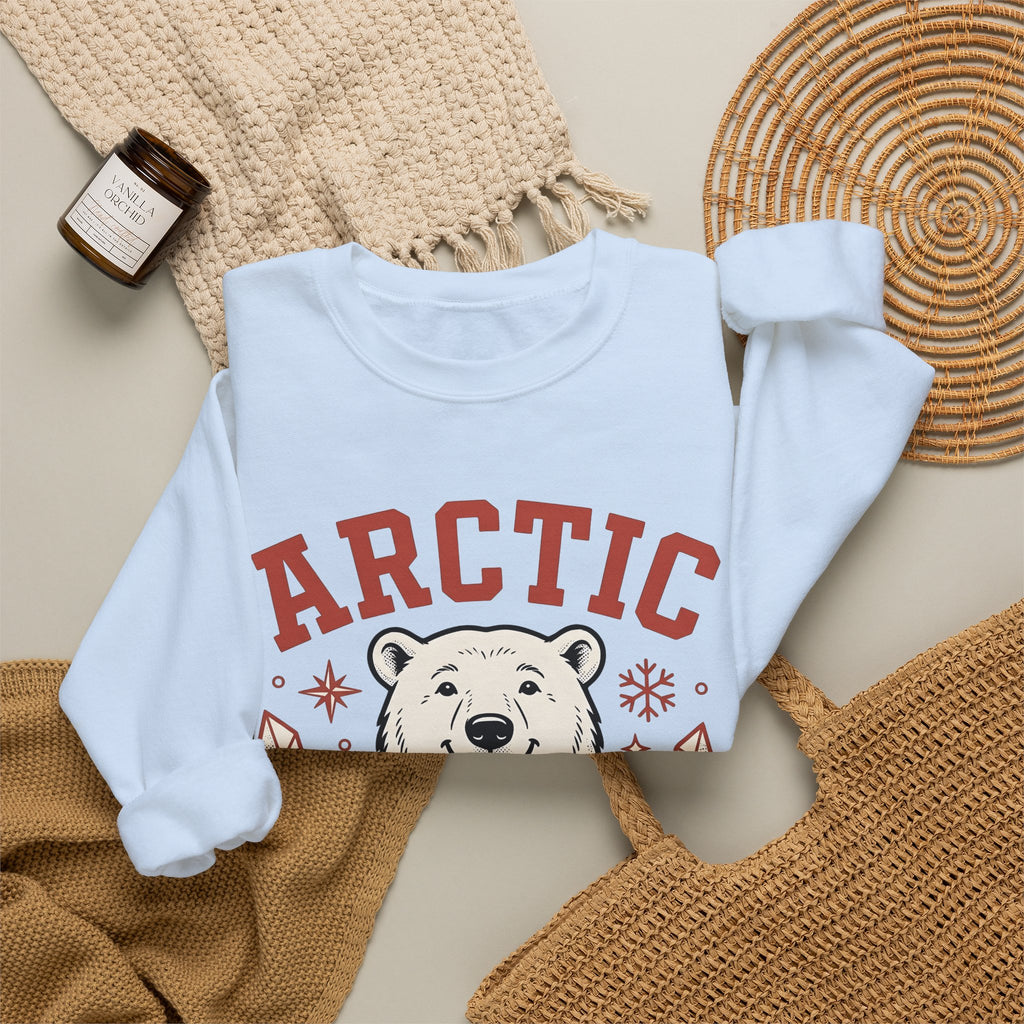 White Bear Sweatshirt Christmas Cold Season Gift Women Comic Sweatshirt Polar Bear Sweatshirt Winter Fan Cartoon Sweatshirt Frost Graphic Retro Ice Crystals